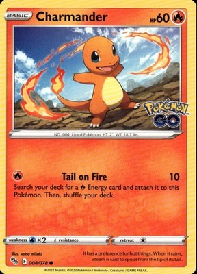 Charmander Common Pokemon GO 008/078 Fire Pokemon Card