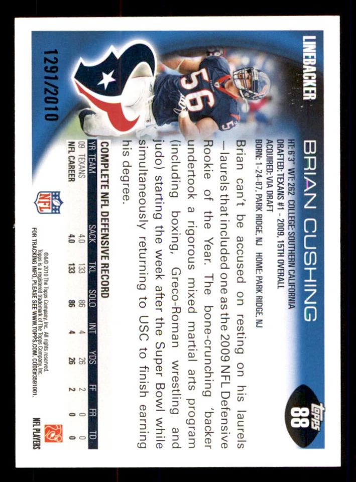 2010 Topps Gold #88 Brian Cushing /2010 - Image 2 of 2