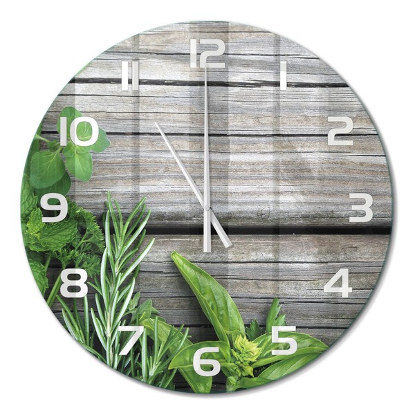 Glasuhr Wanduhr Ohne TickgeräUsche Holzhintergrund KräUter WeißE Zeiger Fi60 Cm-image