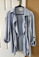 Chico's Open Front Relaxed Fit Jacket Women's Size 2 Powder Blue Closed Pockets