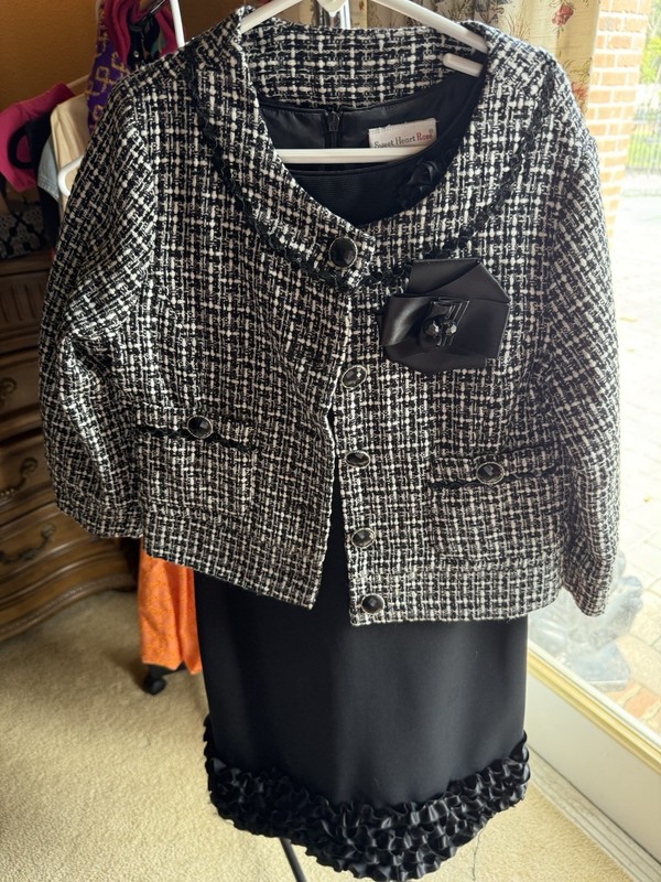VINTAGE SWEET HEART ROSE 2pc BLACK TWEED BLAZER AND DRESS GIRLS SZ 12