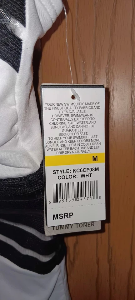 ¡NUEVO CON ETIQUETAS! Traje de baño Kenneth Cole de una pieza para mujer talla M blanco y negro ilusión Foto 2 de 4