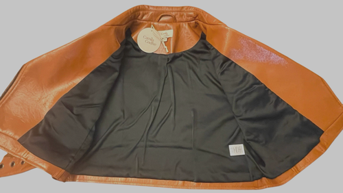 Veste moto Camila Coelho Florencia neuve avec étiquette caramel femme S simili cuir fausse fourrure - Photo 3/21