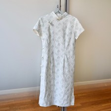 White Lace Green Flora Qipao Dress - Chinese Traditional Cheongsam