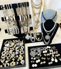 Huge 128 Pc All Vintage TRIFARI Costume Jewerly Lot Gold Silver Tone Rhinestones