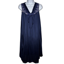 Vintage 70s Vanity Fair Nightie Nightgown Size M Dark Blue Babydoll Knee Length