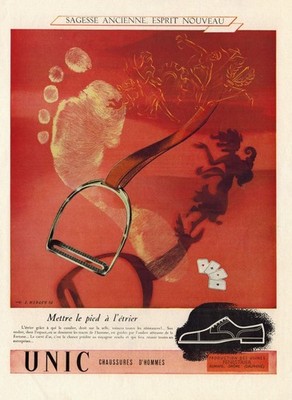 1947 French Ad Unic Chaussures D'Hommes Men's Shoes: Mettre le Pied a L'etrier