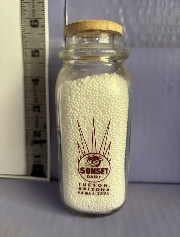 Sunset Dairy Tucson Arizona Clear Glass Pint Milk Advertising Bottle w/ Cap
