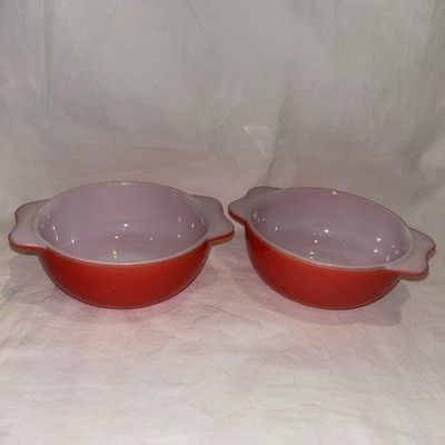 Vintage JAJ Pyrex rot weiß 2x kleine Rührofen Schüsseln ~ Durchmesser der Schüssel 4''