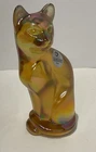 Fenton Iridescent Carnival Amber Autumn Gold Orange Stylized Cat Figurine 5”