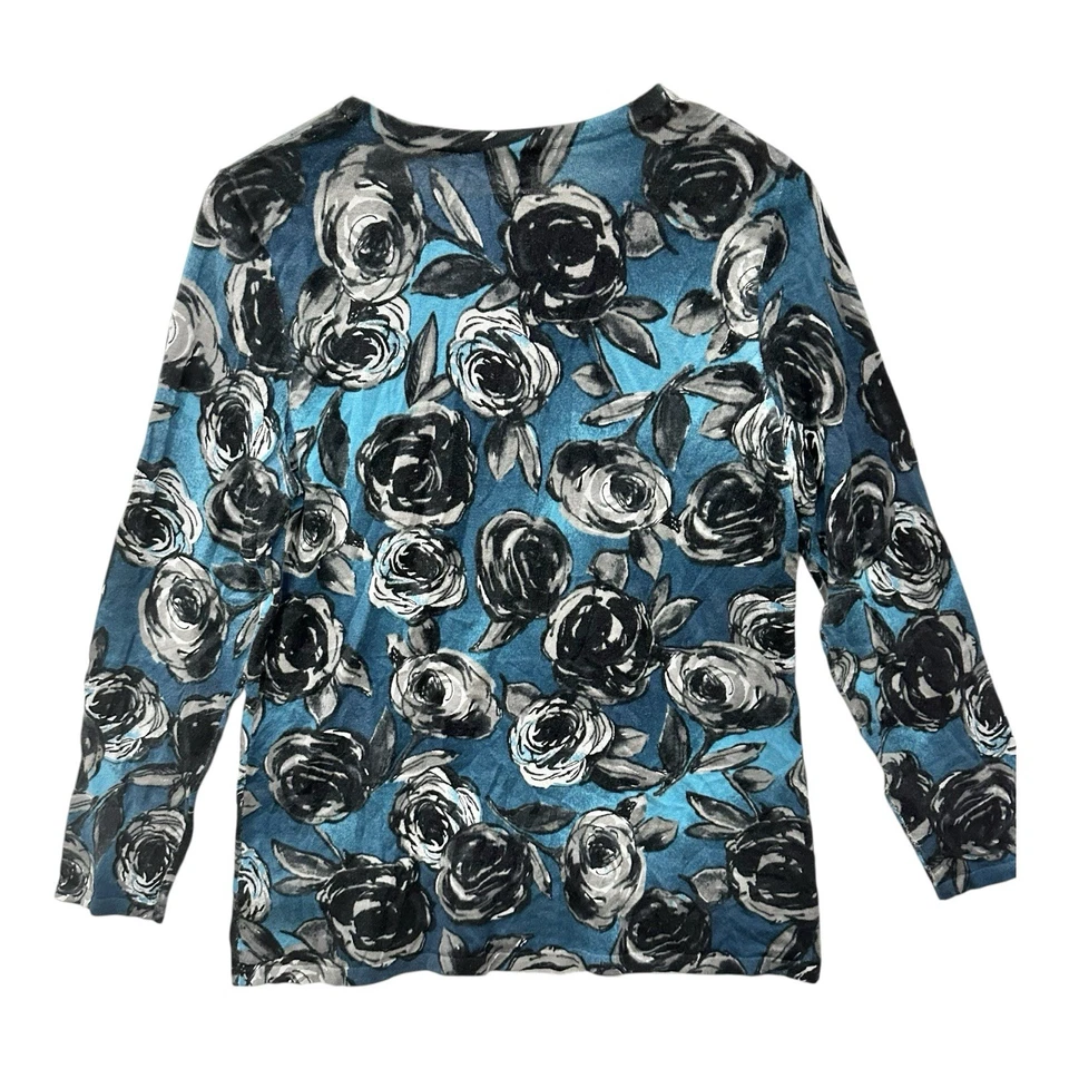 Pendleton Silk & Cashmere Classic Floral Cardigan Womens L Black & Blue NWOT - Image 2 of 4
