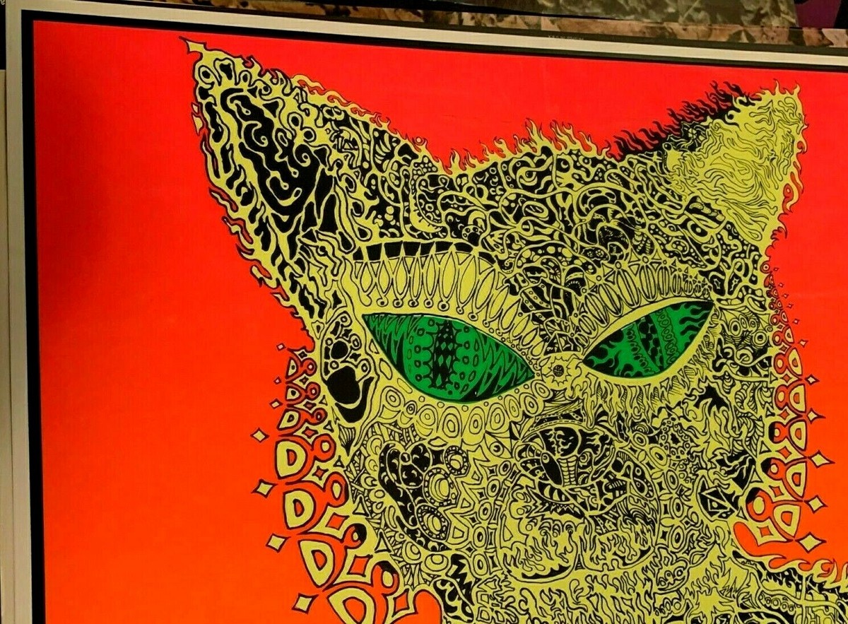 ELECTRIC CAT VINTAGE 1970s BLACKLIGHT POSTER COCORICO GRAPHICS By