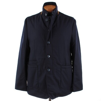 Zanella NWT Vitale Barberis Canonico Wool Car Coat w/ Suede Size L US In Navy