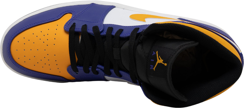 シューズ(男性用) Nike AirJordan1 Mid Purple/Yellow Lakers Jordan Mens Air 1 Mid DQ8426 517 Lakers - Size, Black/Sequoia, 9.5
