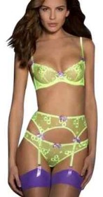 Agent Provocateur Brittnie Yellow/Lilac Bra 32DD, Brief/ Suspender AP2  BNWT