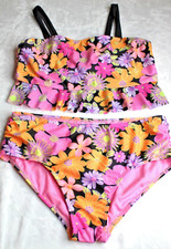 Wonder Nation Girls Floral Print Ruffle Tankini 2 Piece Swimsuit Size XXL 18 