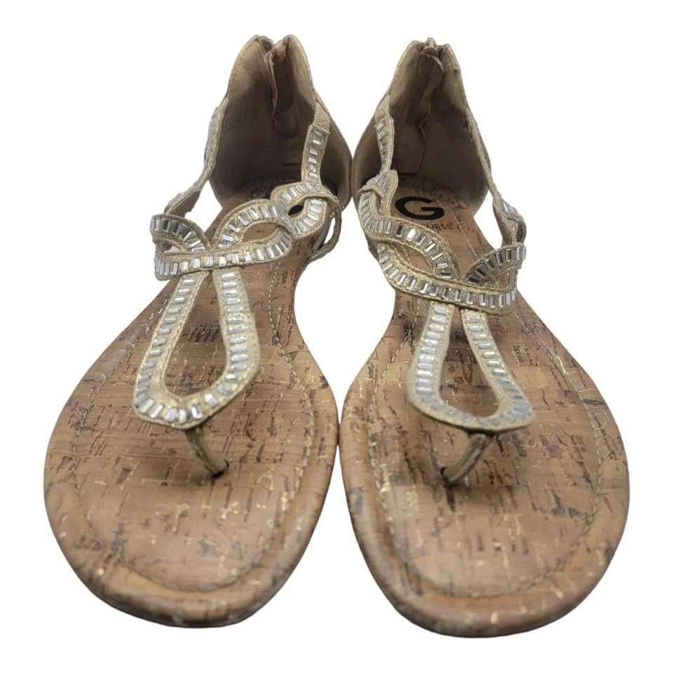  Guess Zapatos Mujer 9.5 Johnny2 G By Bottom Sandalias Estrás Tanga Verano  Foto 2 de 4