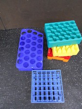 ASSORTED LOT OF 7 PLASTIC TEST TUBE RACK HOLDERS 25 - 36 SLOT