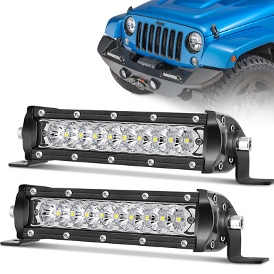 2x 6'' 72W Single Row LED Light Bar Combo Front Bumper Driving Lamp Fog 7'' SUV