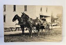 RPPC 2 Horse Buggy Carriage Postcard Man Dirt Roads Early 1900's CYKO Stamp Box