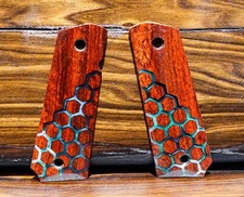 Colt 1911 Full Size Custom Made Amboyna Burl Wood Resin Grips Fits Ambi Cut