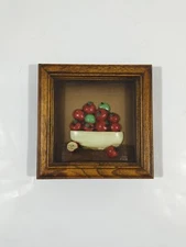 Wooden Picture Frame Shadow Box Display Case Glass Red Apples Vintage Vitrine