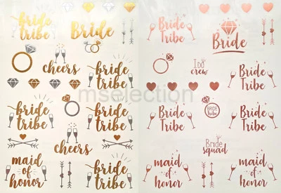 Tattoos Temporary Bride Maid of Honour Wedding Hen Do Party - Gold or Rose Gold