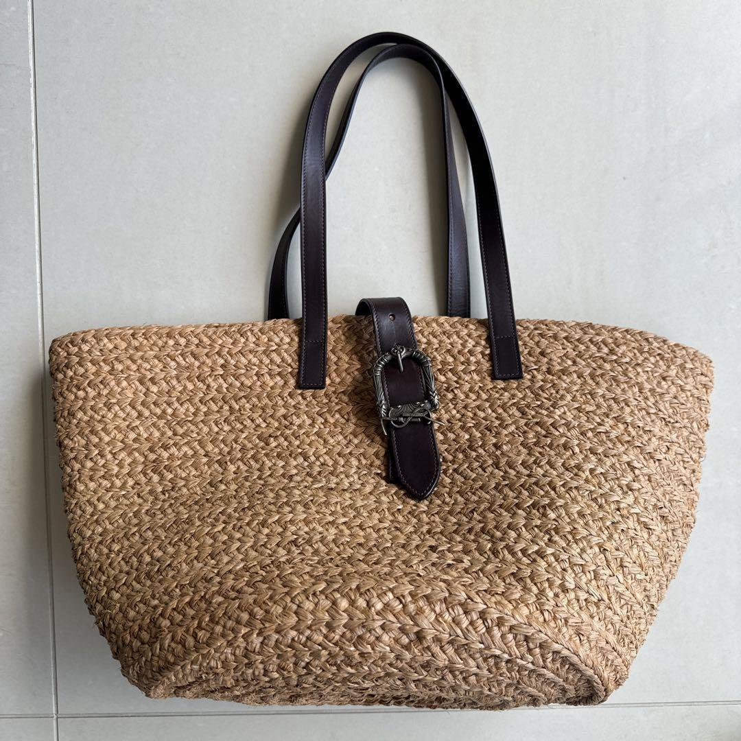Autentica borsa tote SAINT LAURENT YSL borsa a tracolla in rafia beige
