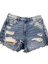 American Eagle Mom Shorts Women 6 Blue Denim Distressed Raw Hem 5-Pocket Cotton