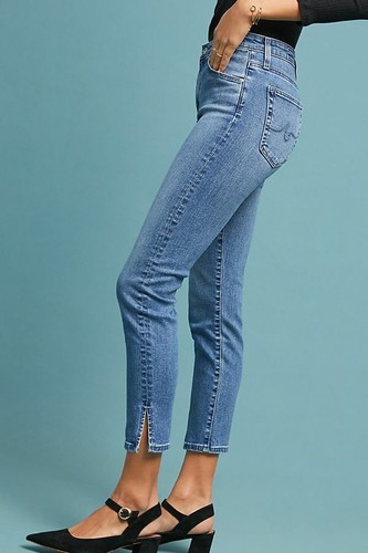 HIGH-RISE SIDE SLIT SKINNY ANKLE JEANS 