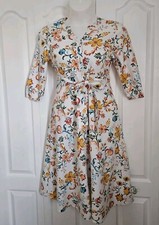 Croft & Barrow 3/4 Sleeve Peasant Shirt Dress Flower 100%Cotton Midi Size Small