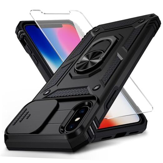 for iPhone Xs Max Case with Slide Lens Cover, HD Black ,Military Grade 2nd gen.