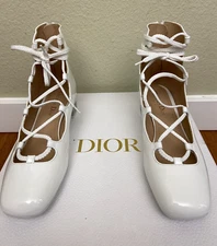 NEW DIOR Diorarty Low White Patent Calfskin Boot Sz 37.5