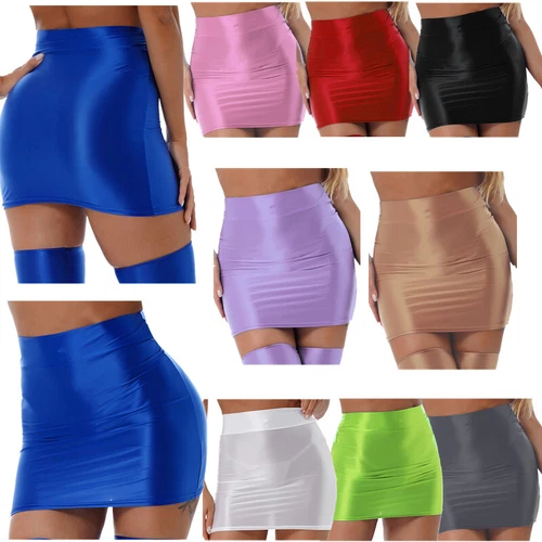 Sexy Damen glänzend Stretch Bleistift Bodycon Röcke hohe Taille Minirock Clubwear - Bild 2 von 90
