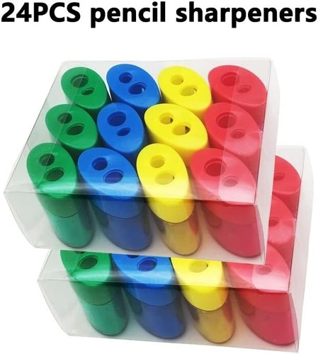 24Pcs Colorful Manual Dual Hole Pencil Sharpeners - Perfect for School & Office - Picture 8 of 9