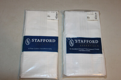Lot of 19 NEW Stafford Handkerchiefs, 6 Fine Cotton an 13 Permament Press