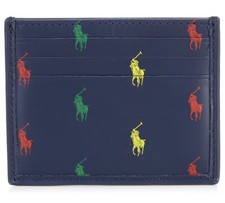 POLO Ralph Lauren Men's Leather Card Case Allover Logo Big Pony Navy Multi-Color