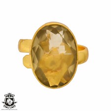 Size 9.5 - Size 11 Adjustable Lemon Quartz 24K Gold Plated Ring GPR250