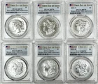 2021 MORGAN & PEACE SILVER DOLLAR PCGS MS70 FIRST DAY OF ISSUE 6 COIN SET