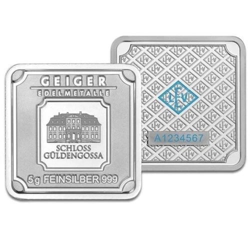 Geiger Edelmetalle 5 Gram Silver Bar .999 Fine Silver Schloss Güldengossa |