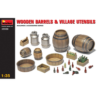 Wooden Barrels & Village Utensils Kit 1:35 Miniart Kit Diorami -D- Neues Modell