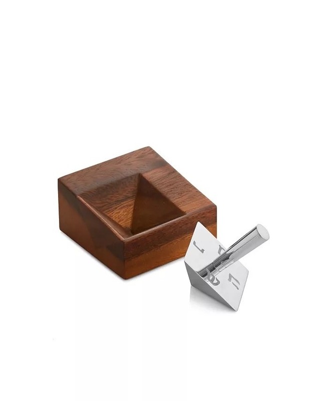NEW Nambé Geo Dreidel w/Stand - Acacia wood and Nambé alloy - Hanukkah - Judaica