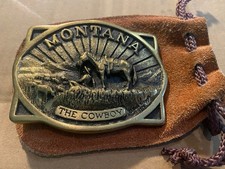 Vintage Montana Belt Buckle The Cowboy Solid Brass Made In USA 1979
