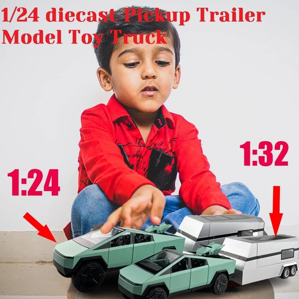 1:32 Tesla Pickup Trailer RV Model Vehicle Alloy Car Model Toy with Sound&Light - Image 4 of 4
