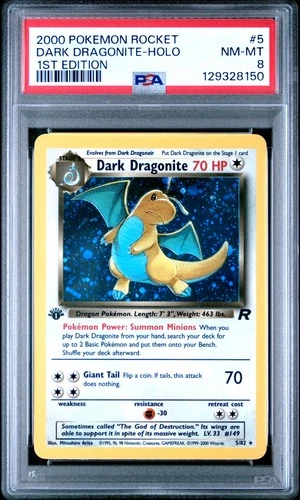 2000 POKEMON ROCKET 1ST ED #5 DARK DRAGONITE-HOLO PSA 8