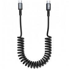 3FT Coiled USB C to C Cable Type C Fast Charging Charger Cord Grey Charger Cable
