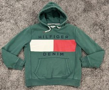 TOMMY HILFIGER Denim Brooks Print Logo Hoodie size L Mens
