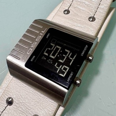 Fossil Y2K Archive JR-9681 Digital Watch Square Face White Leather