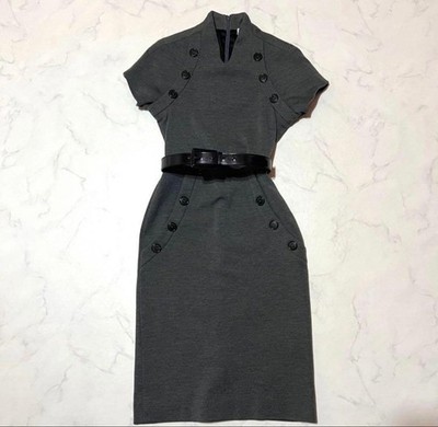 Christian Dior 2008 Galliano Archive Wool Silk Long Dress Belted Grey FR 36