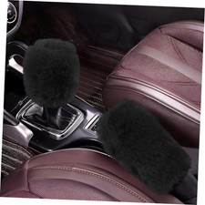 2PCS Fluffy Car Gear Shift Knob Cover  Handbrake Cover, Soft Plush Hand Black